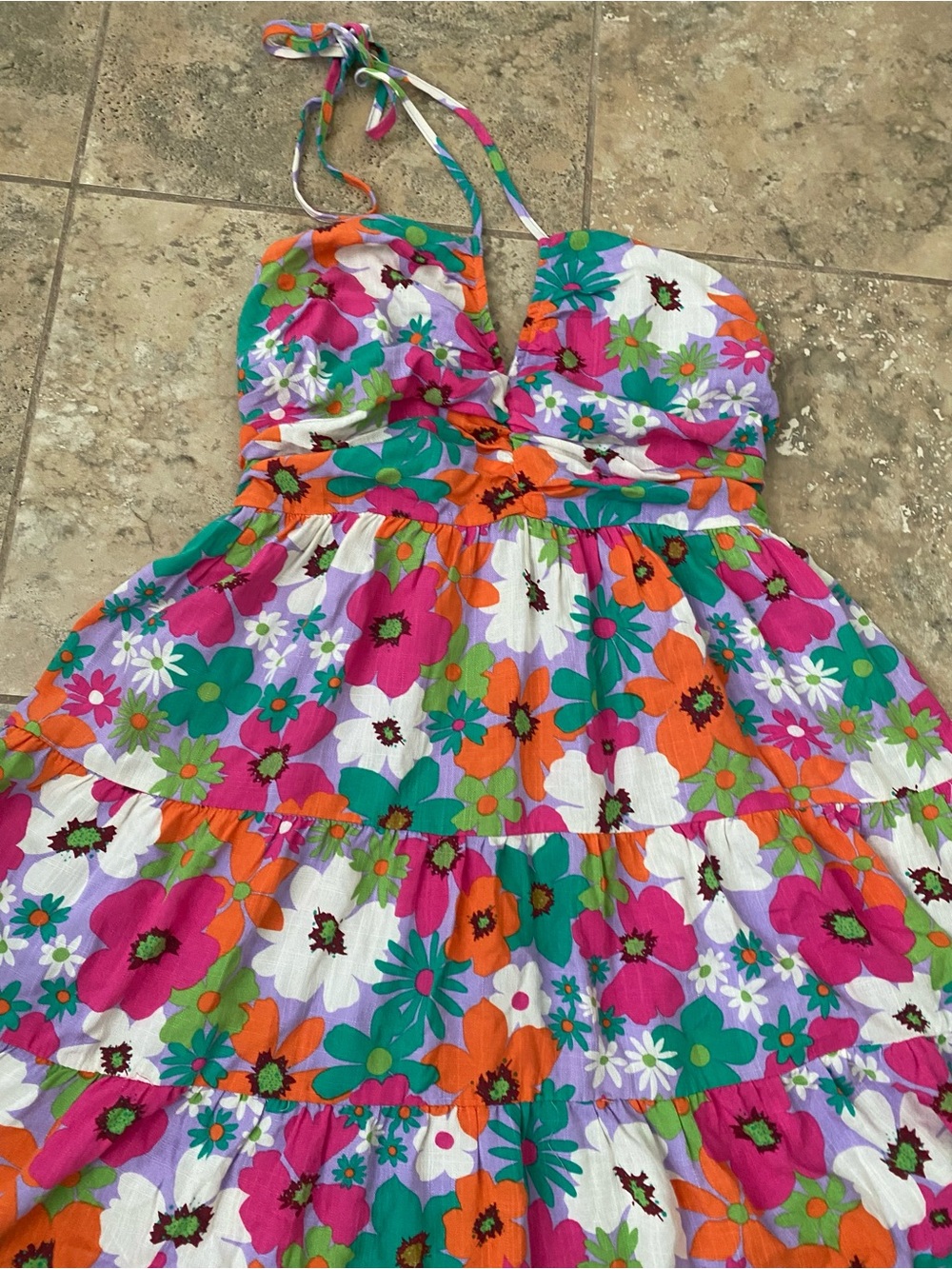 Day+Moon Retro Floral Halter Ruched Bodice Coquette Flowy Mini Feminine Dress S - Picture 5 of 14